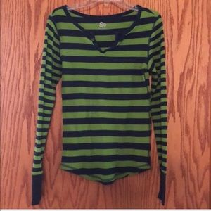 Green and navy striped long sleeve